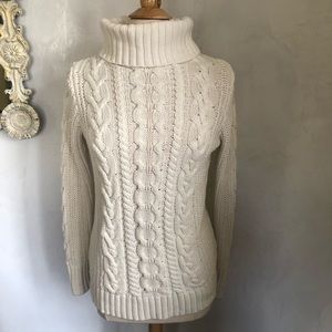 Gap Ivory Cable Knit Pullover Turtleneck Sweater 100% Cotton Size Small